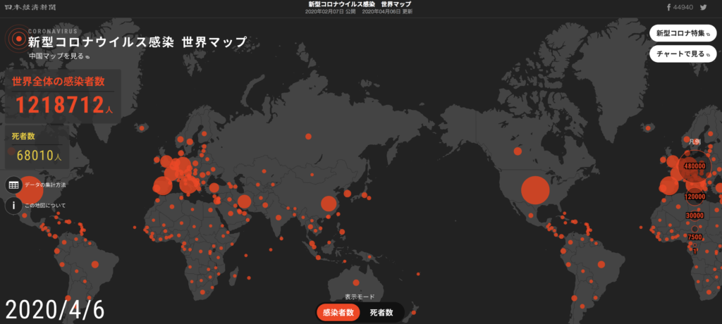 新型コロナウイルス　コロナ感染世界マップ